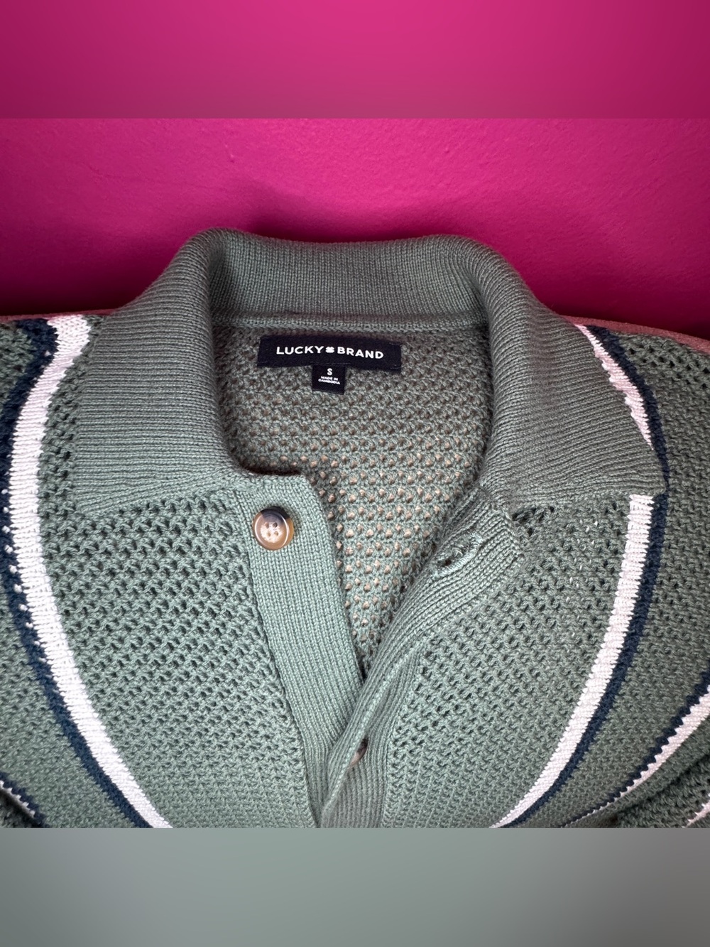 NWOT Lucky Brand Stripe Button Front Sweater - Picture 9 of 16